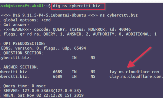 نمونه خروجی دستورات بدست آوردن آدرس‌های DNS