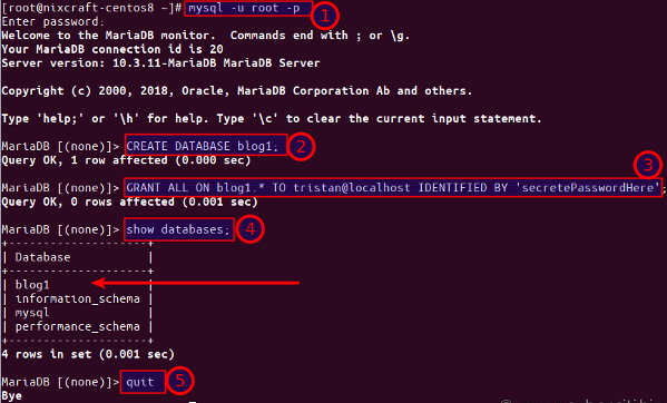 اضافه کردن کاربر جدید بعد از نصب MariaDB