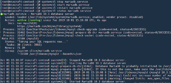 استارت|استاپ|ریستارت MariaDB - آموزش نصب MariaDB در CentOS 8