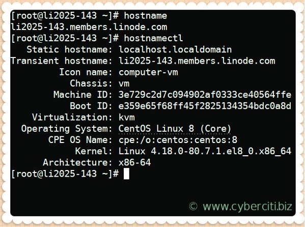 نمایش نام کنونی هاست در CentOS 8