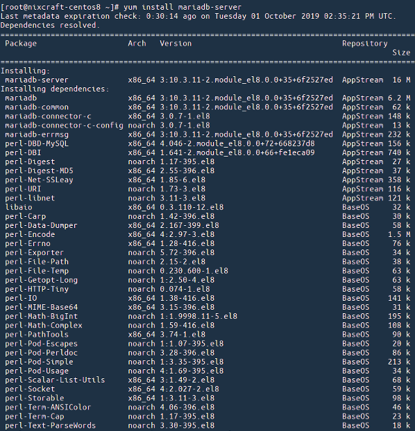 نصب MariaDB در CentOS 8