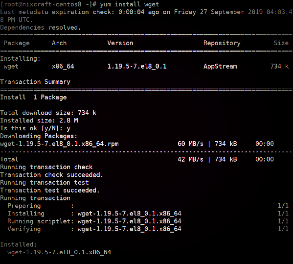 نصب wget در CentOS 8