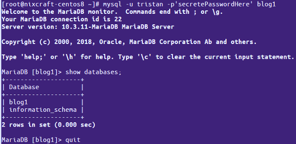 لاگین در دیتابیس MariaDB