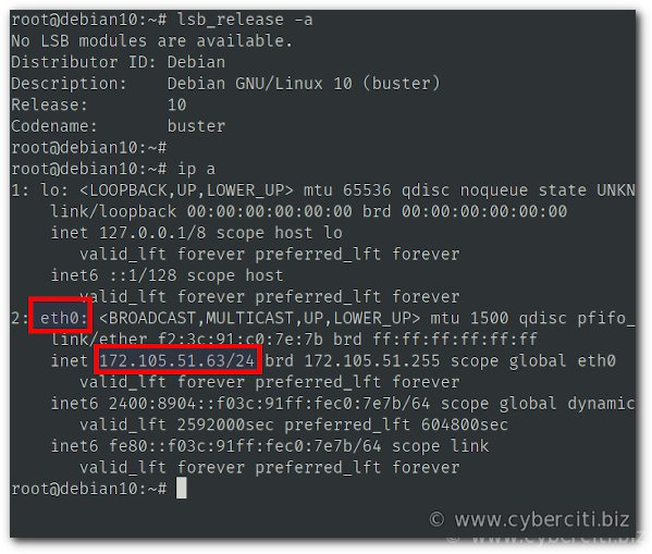 کاربرد فرمان ip برای دریافت آدرس IP در لینوکس دبیان 10