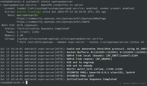 systemctl status openvpn@server