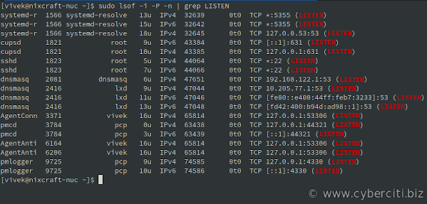 فرمان lsof برای تهیه لیست پورت‌های باز در لینوکس
