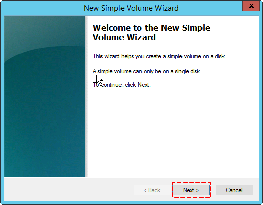 پنجره New Simple Volume Wizard