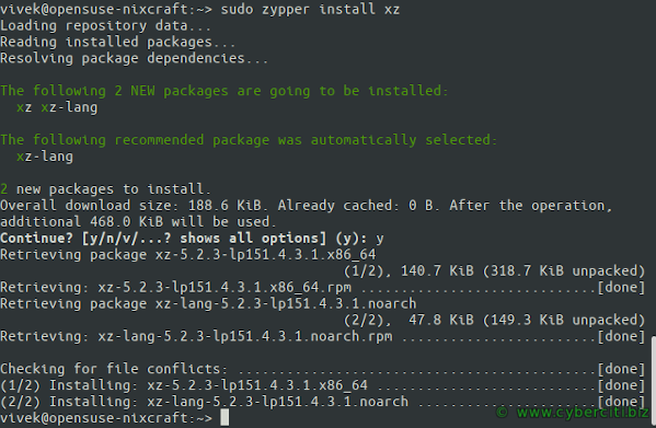 نصب بسته xz در OpenSUSE برای استخراج فایل‌های tar.xz