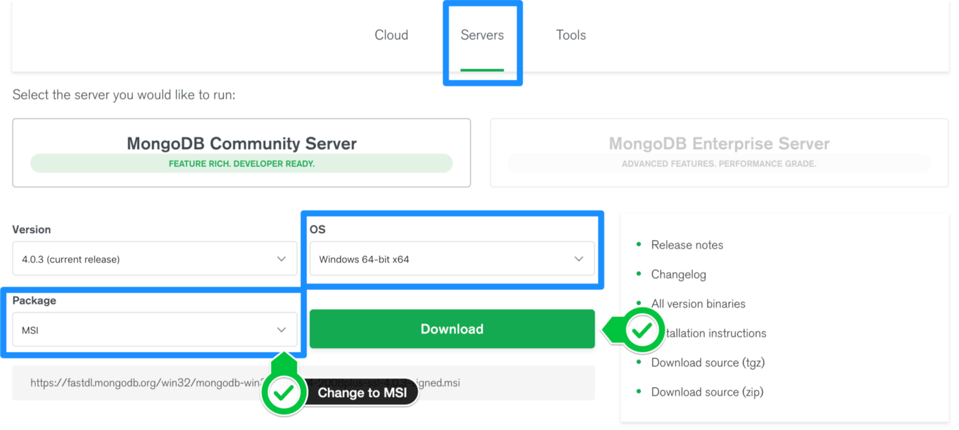 دریافت نسخه مناسب MongoDB