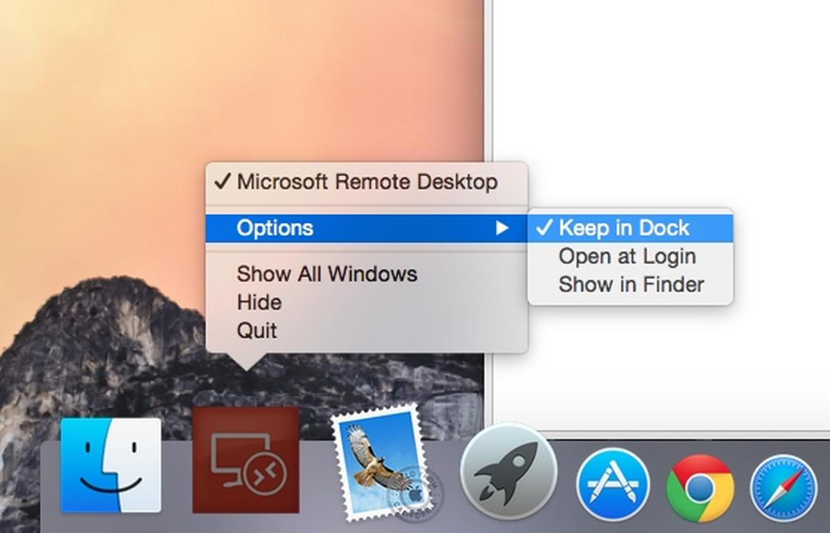 قرار دادن Microsoft Remote Desktop در نوار dock