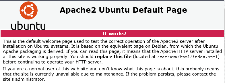 صفحه پیش‌فرض نصب Apache2 در اوبونتو
