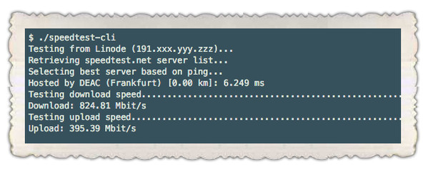 نتیجه عملکرد ابزار Speedtest-cli