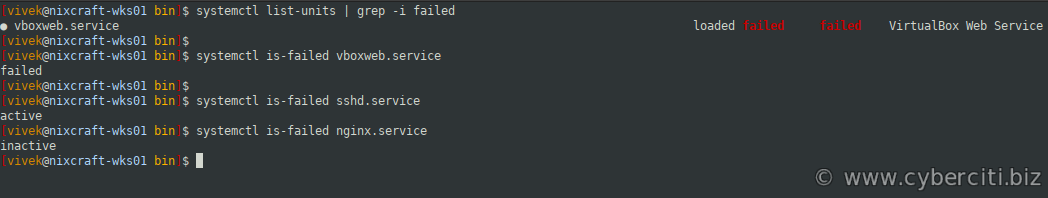 گزینه‌های systemctl برای چاپ فهرست سرویس‌های ناموفق در لینوکس اوبونتو یا دبیان
