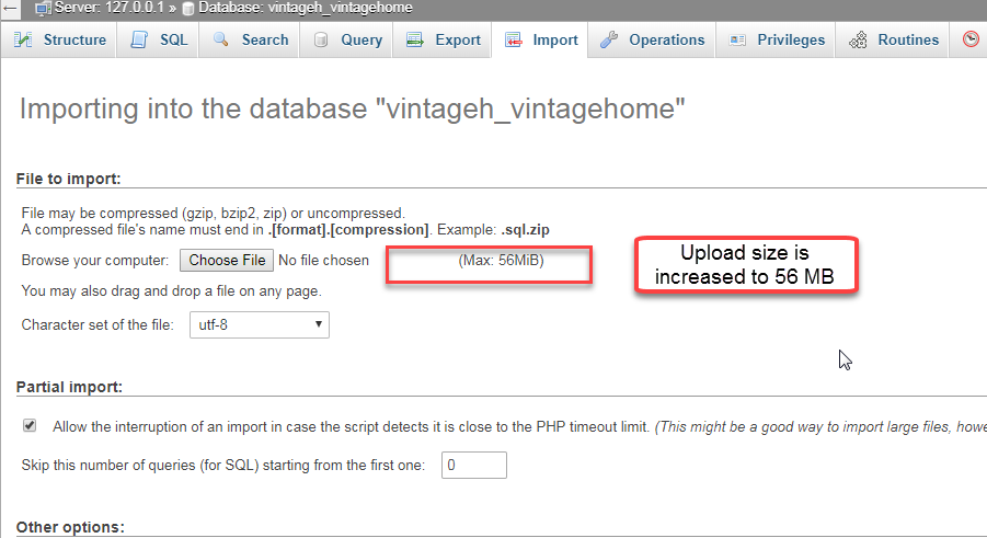 افزایش ابعاد انتقال فایل‌های حجیم sql به پایگاه داده به ۵۶ مگابایت