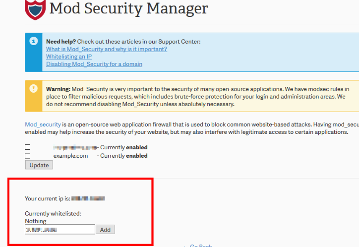 اضافه کردن IP به لیست سفید Modsecurity در برنامه مدیریتی Modsec Manager