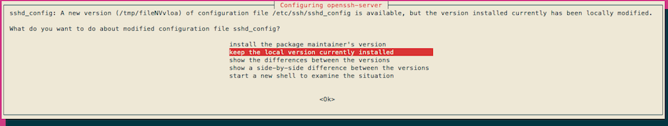پیغام تنظیم سرور openssh برای ارتقای اوبونتو 18.04