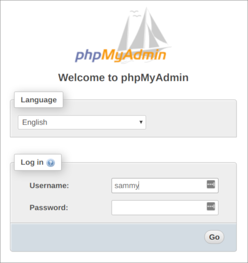 صفحه ورود کاربر ابزار phpMyAdmin