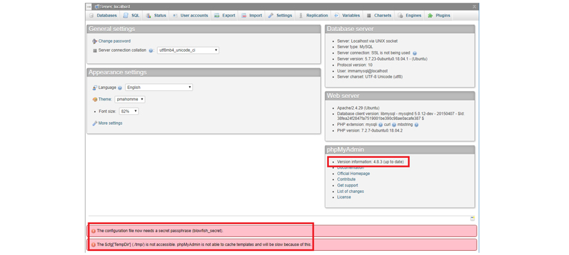 پیغام خطا بعد از ارتقای دستی phpMyAdmin