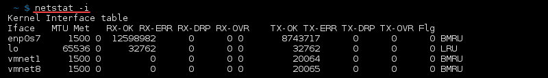 خروجی ترمینال فرمان netstat -i