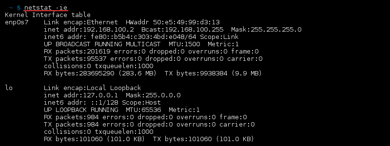 خروجی ترمینال فرمان netstat -ie