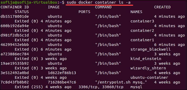 لیست تمام کانتینرهای Docker