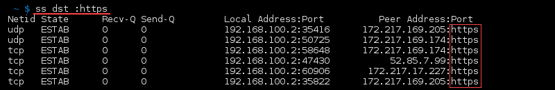 خروجی ترمینال فرمان ss dst برای عنوان پورت