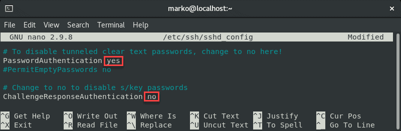 ویرایش فایل shhd_config برای فعال‌سازی پسورد برای رفع خطای عدم مجوّز دسترسی SSH