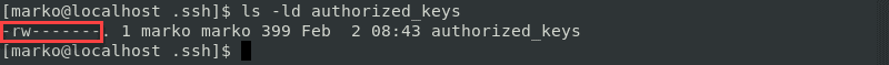بررسی مجوّزهای فایل authorized_keys