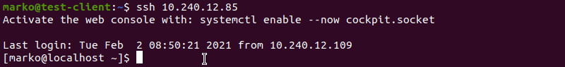 ورود موفق پس از رفع خطای عدم مجوّز دسترسی SSH