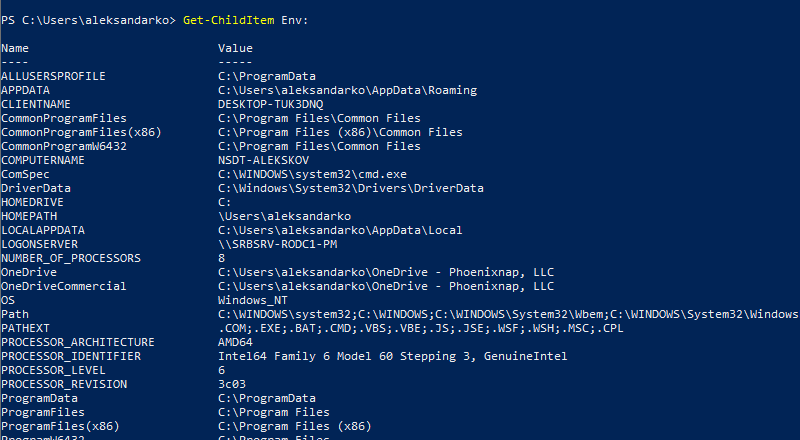 لیست تمام متغیرهای محیطی با استفاده از ویندوز PowerShell