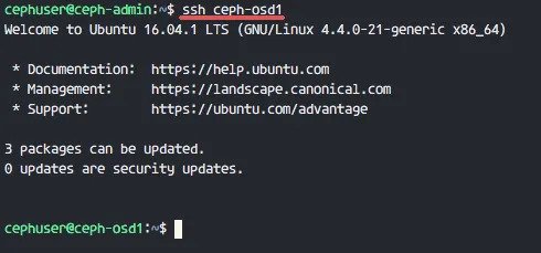 ورود SSH بدون پسورد از طریق ceph-admin به تمام نقاط کلاستر