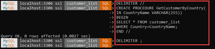 ایجاد یک روند ذخیره‌شده در MySQL Shell