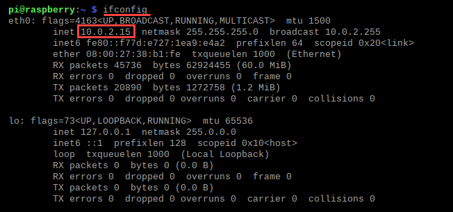 دریافت IP آدرس Raspberry Pi با استفاده از ifconfig