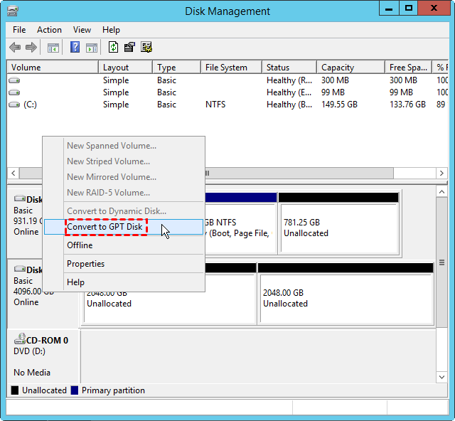 انتخاب گزینه “Convert to GPT Disk”